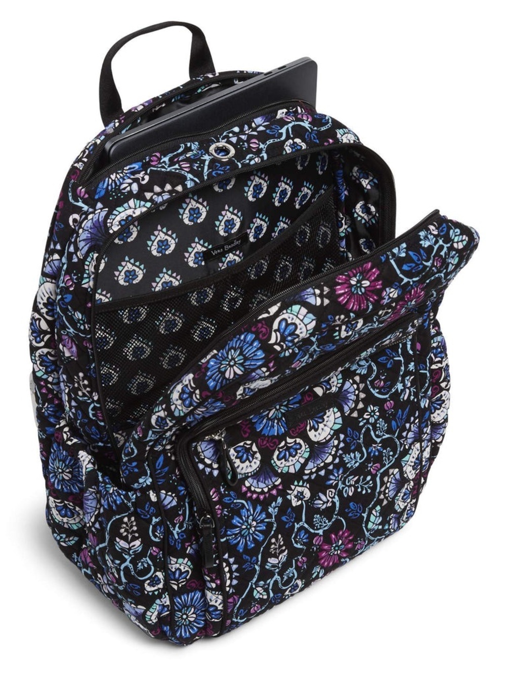 Vera Bradley Iconic Campus Backpack in the black floral Bramble pattern